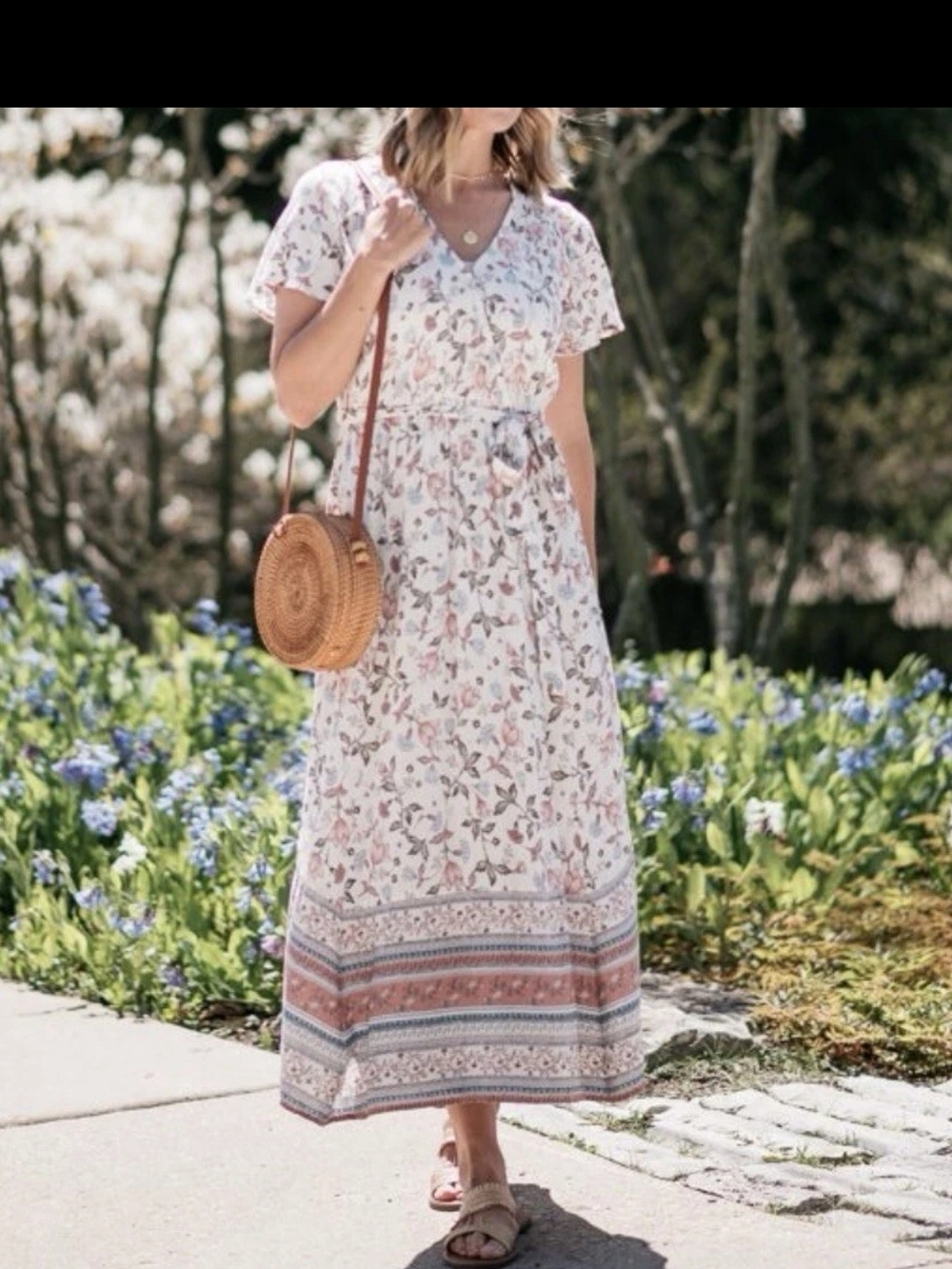 Knox Rose Cream Floral Border-Print Maxi Dress